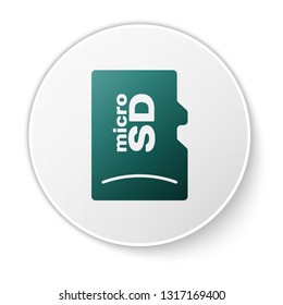 Green Micro SD memory card icon isolated on white background. Green circle button. Vector Illustration