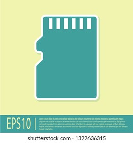 Green Micro SD memory card icon isolated on yellow background. Flat design. Vector Illustration