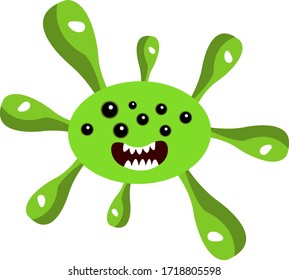 green microbe with many eyes and grin concept of viruses and bacteria object on a white background