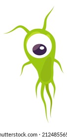 Green Microbe. One Eye Monster In Funny Cartoon Style