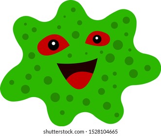 green microbe with red eyes and dark spots patterns concept of flu and monsters object on a white background