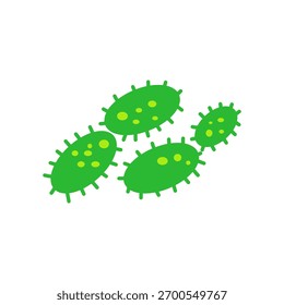 Microbios verdes, estilo de dibujos animados. Ilustración simple y brillante de microorganismos. Abstractas, aislado en blanco. Concepto médico, científico, educativo. 