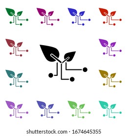 Green, microchip multi color style icon. Simple glyph, flat vector of ecology icons for ui and ux, website or mobile application