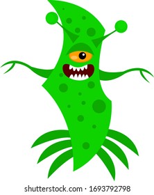 green microorganism with a bright orange eye and tentacles concept of microbes and viruses object on a white background