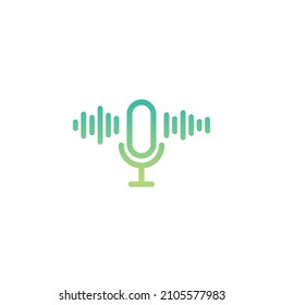 Green  Microphone With Audio Waves Icon. Voice Recognition, AI Personal Assistant. Radio, Podcast Logo. Audio Message, Recorder, Speak Sign. Vector Illustration Isolated On White 
