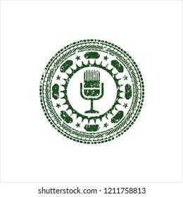 Green microphone icon inside distress rubber seal