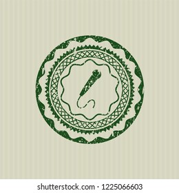 Green microphone icon inside distressed rubber grunge texture stamp