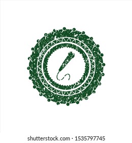 Green microphone icon inside distressed with rubber seal texture