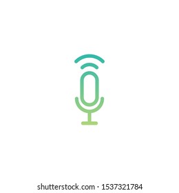green  microphone icon. podcast button. radio, podcast logo. Audio message, voice, record,  speak sign. Vector illustration isolated on white 