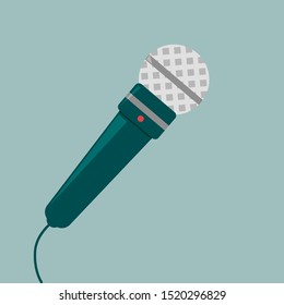 Green microphone, illustration, vector on white background.