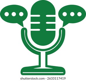Green microphone symbol with speech bubbles representing podcast communication concept