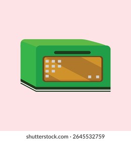Ícone verde do forno de micro-ondas. Ilustração plana do ícone do forno de micro-ondas verde para web design. Moderno utensílio de cozinha ilustração elemento design. Forno eletrônico em estilo isométrico.