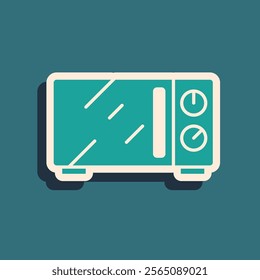 Green Microwave oven icon isolated on green background. Home appliances icon. Long shadow style. Vector