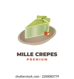 Logotipo de ilustración vectorial de crepes de milla verde con sabor matcha