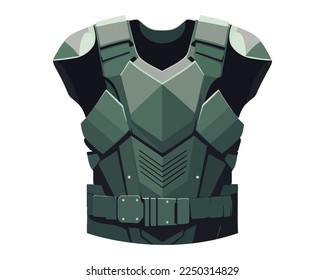 green military bulletproof vest for protection from bullets. flat vector illustration.