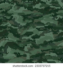 Green military camouflage pattern.  Pixel seamless pattern. Military texture. Abstract army or hunting masking ornament. Vector design illustration.