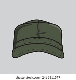 Green military cap flat vector illustration 