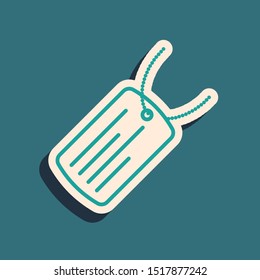 Green Military dog tag icon isolated on blue background. Identity tag icon. Army sign. Long shadow style. Vector Illustration