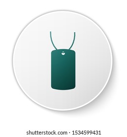 Green Military dog tag icon isolated on white background. Identity tag icon. Army sign. White circle button. Vector Illustration