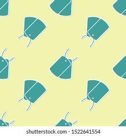 Green Military dog tags icon isolated seamless pattern on yellow background. Identity tags icon. Army sign.  Vector Illustration