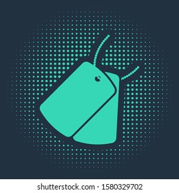 Green Military dog tags icon isolated on blue background. Identity tags icon. Army sign. Abstract circle random dots. Vector Illustration