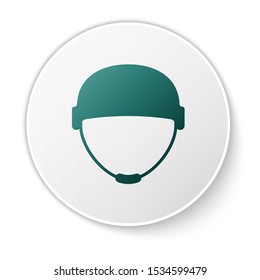 Green Military helmet icon isolated on white background. Army hat symbol of defense and protect. Protective hat. White circle button. Vector Illustration