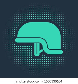 Green Military helmet icon isolated on blue background. Army hat symbol of defense and protect. Protective hat. Abstract circle random dots. Vector Illustration