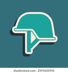 Green Military helmet icon isolated on green background. Army hat symbol of defense and protect. Protective hat. Long shadow style. Vector