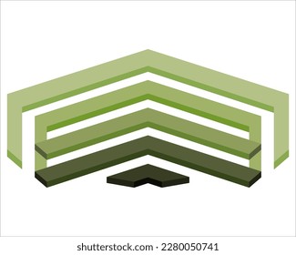 Green military ranks on chevron. Army soldier shoulder stripes. Colorful vector illustration isolated on white background.