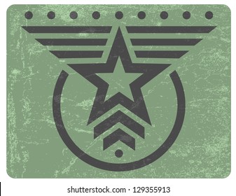 Green military style grunge emblem with gray star