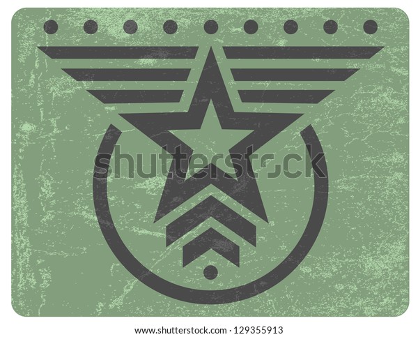 Green\
military style grunge emblem with gray\
star