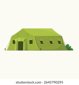 A green military tent used as a base camp for soldiers during outdoor missions or field operations
