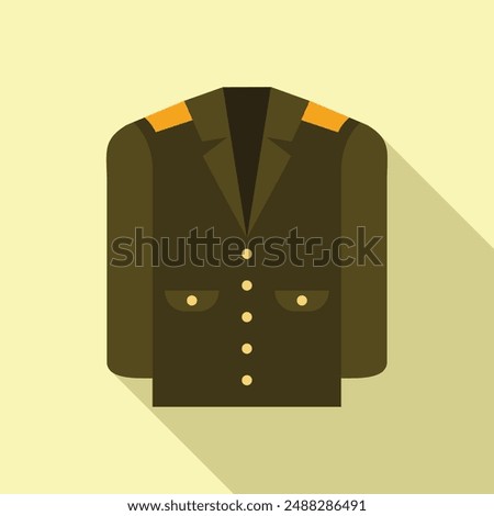 Green military uniform jacket featuring gold buttons and pockets