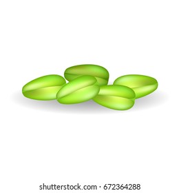 Green millet pile isolated on white vector poster. Closeup illustration of crude harvest crops for preparing dishes