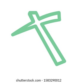 Green mine pickaxe thick line vector icon. Mining equipment isolated on white background
