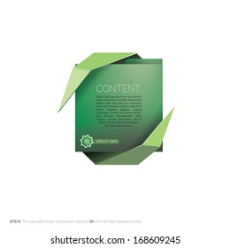 Green minimal color concept edition of an scalable and  adjustable vector 3d abstract geometric graphics illustration, artistic origami design element for cool text box, brochure, web & universal use 