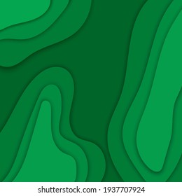 Plantilla mínima verde en diseño de estilo de corte de papel para marca, publicidad con formas abstractas. Fondo moderno para portadas, invitaciones, afiches, pancartas, volantes, carteles. Ilustración vectorial.