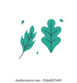Green Minimalist Leaf Illustration. Abstract Nature Design with Rounded Leaves