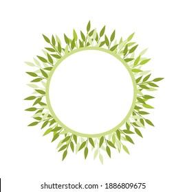 Green minimalist wreath with leaves on white background