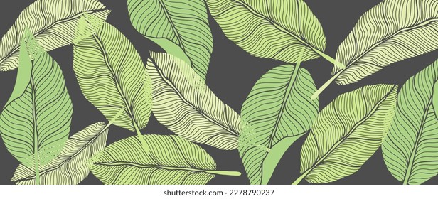 Green minimalistic botanical background with leaves for decor, covers, wallpapers, postcards