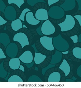 Green mint Background of seamless colored pattern with abstract sea shells. Cloth design. Wallpaper, wrapping