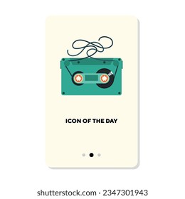 Green or mint cassette tape flat vector icon. Vertical sign or illustration of symbol or element for music listening application or player, web design. Music, multimedia, entertainment concept