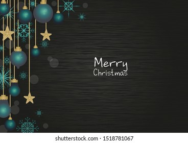 Green mint and gold color Christmas decoration on blackboard background vector for decoration on Christmas holiday festival.