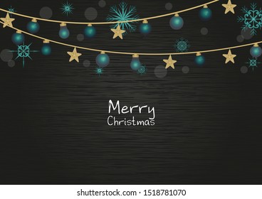 Green mint and gold color Christmas decoration on blackboard background vector for decoration on Christmas holiday festival.