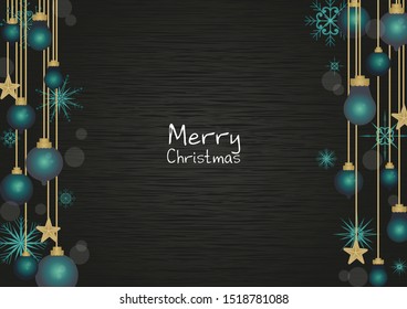 Green mint and gold color Christmas decoration on blackboard background vector for decoration on Christmas holiday festival.
