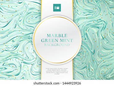 Green mint marble background and texture with white and golden label luxury style space for text. Vector illustration