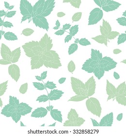 green mint  on white background;  vector pattern