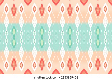 green mint orange pastel ethnic geometric ikat seamless traditional pattern. design for background, carpet, wallpaper backdrop, clothing, wrapping, batik, fabric. embroidery style. vector.
