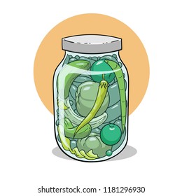 Green Mixed Pickles In A Jar