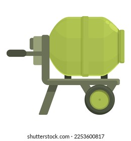 Vector de caricatura de icono del mezclador verde. Máquina de cemento. Herramienta de trabajo